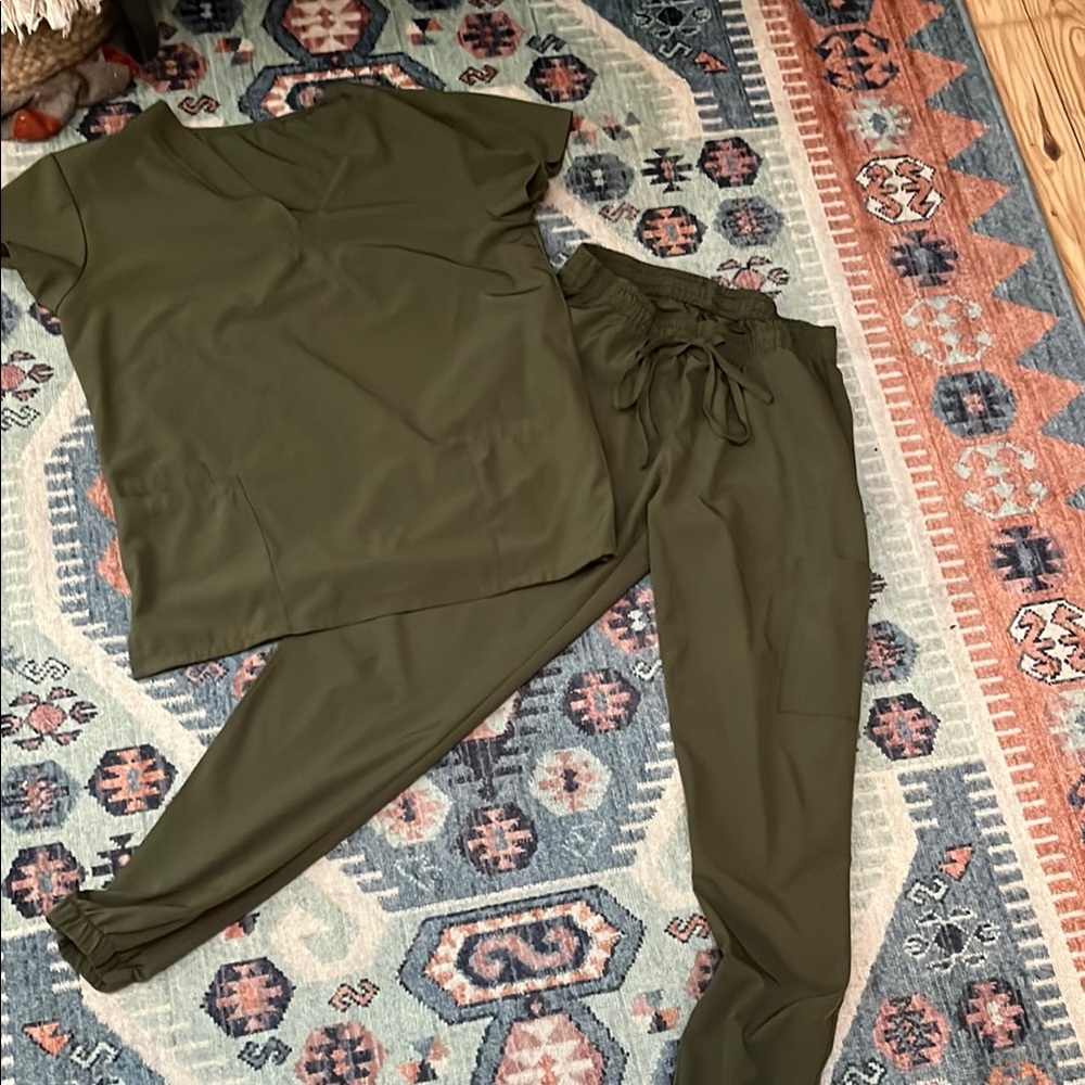Olive Green Women's Scrub set top & Joggers